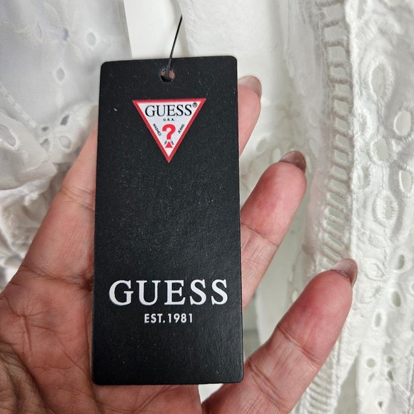 NWT GUESS White Eyelet Long Sleeve Mini Dress Size L - Picture 6 of 10